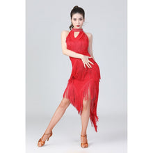 Load image into Gallery viewer, Halter Neck Irregular Tassel Latin Dance Dress Competition Performance Suit With Separate Bottoms, M, L, XL