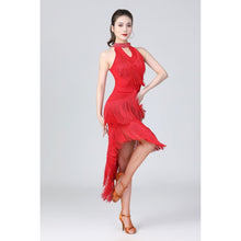 Load image into Gallery viewer, Halter Neck Irregular Tassel Latin Dance Dress Competition Performance Suit With Separate Bottoms, M, L, XL