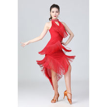 Load image into Gallery viewer, Halter Neck Irregular Tassel Latin Dance Dress Competition Performance Suit With Separate Bottoms, M, L, XL