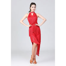 Load image into Gallery viewer, Halter Neck Irregular Tassel Latin Dance Dress Competition Performance Suit With Separate Bottoms, M, L, XL