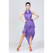 Load image into Gallery viewer, Halter Neck Irregular Tassel Latin Dance Dress Competition Performance Suit With Separate Bottoms, M, L, XL