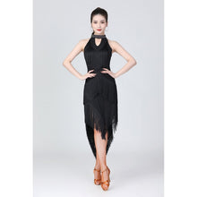 Load image into Gallery viewer, Halter Neck Irregular Tassel Latin Dance Dress Competition Performance Suit With Separate Bottoms, M, L, XL
