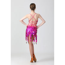 Load image into Gallery viewer, Sling Sequin Deep V Latin Dance Dress Competition Performance Costume, Free Size