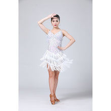 Load image into Gallery viewer, Waterdrop Fringed Sequins Suspenders Latin Dance Dress Competition Performance Suit, Free Size