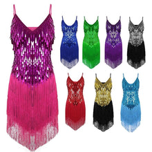 Load image into Gallery viewer, Waterdrop Fringed Sequins Suspenders Latin Dance Dress Competition Performance Suit, Free Size