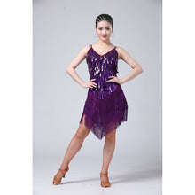 Load image into Gallery viewer, Waterdrop Fringed Sequins Suspenders Latin Dance Dress Competition Performance Suit, Free Size