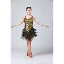 Load image into Gallery viewer, Waterdrop Fringed Sequins Suspenders Latin Dance Dress Competition Performance Suit, Free Size