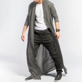 Mens Casual Loose Long Cardigans Coat (Color:Black Size:S), XL