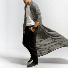 Mens Casual Loose Long Cardigans Coat (Color:Black Size:S), XL