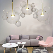 Load image into Gallery viewer, 30W Creative Glass Ball Molecule Modern Lamp Personality Living Room Chandelier Soap Bubble Lamp, 14 Balls 3 Lamps,  Long Plate, Size: 120 x 84cm