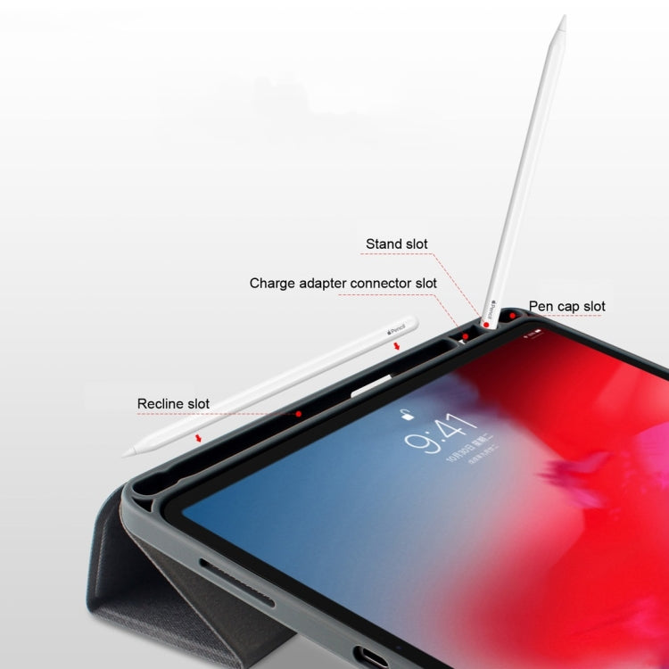 Mutural Exquisite Series Cloth Texture PU+TPU Leather Case for iPad Pro 12.9 inch (2018), with 3-Fold Holder & Pen Slot & Sleep & Wake-up Function