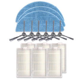 XI242 3 Pairs K614 Side Brushes + 6 PCS I208 Filters+ 3 PCS I201 Rags Set for ILIFE V5S Pro / V50 / V5S, XI242