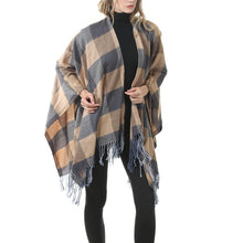 Load image into Gallery viewer, Fashion Classic Split Plaid Shawl Fringed Thickening Imitation Cashmere Cloak