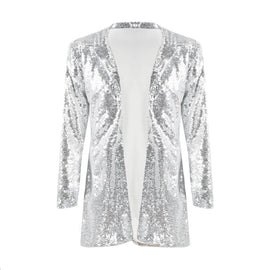Women Sequined Suit Jacket Without Buckle Stage Clothing(Color:Black Size:XXL), S, M, L, XL, XXL