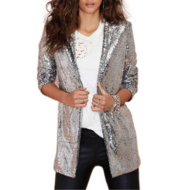 Women Sequined Suit Jacket Without Buckle Stage Clothing(Color:Black Size:XXL), S, M, L, XL, XXL