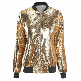 Ladies Loose Sequin Baseball Jacket (Color:Silver Size:XXXL), S, M, L, XL, XXL, 3XL