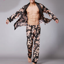 Load image into Gallery viewer, Men Long Paragraph Silk Pajamas(Color:Grey Size:XXXL), L, XL, XXL, XXXL
