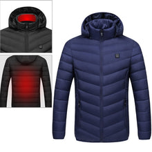 Load image into Gallery viewer, USB Heated Smart Constant Temperature Hooded Warm Coat for Men and Women (Color:Dark Blue Size:XXXXL), S, M, L, XL, XXL, 3XL, 4XL