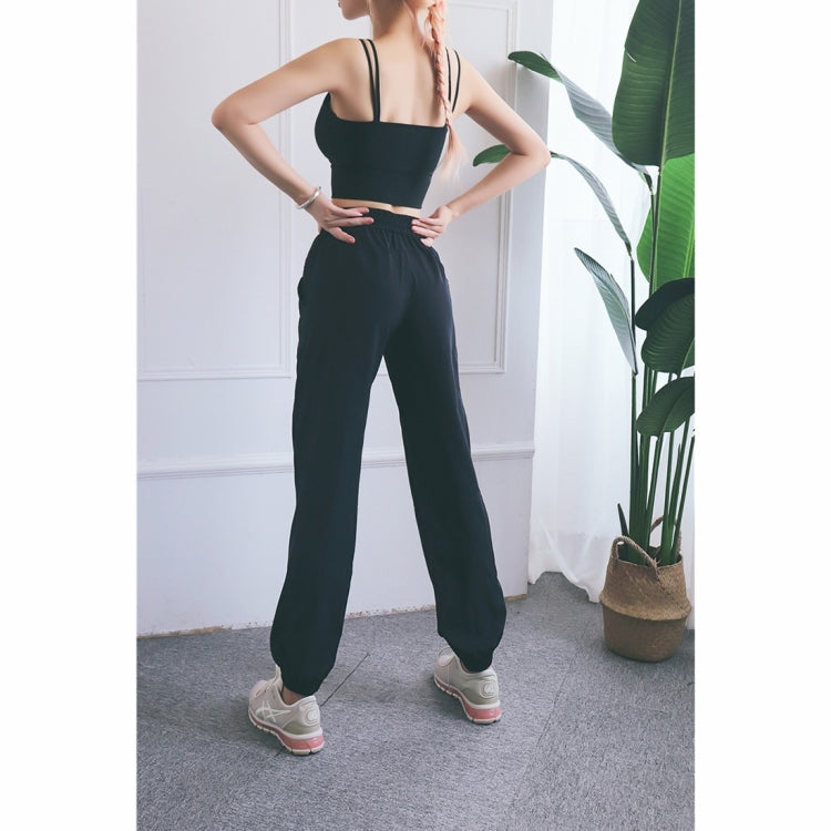 High Waist Drawstring Fitness Pants Loose Casual Sports Yoga Clothes (Color:Quicksand Powder Size:XL), M, L, XL