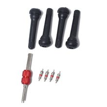 Load image into Gallery viewer, Snap-in Short Black Rubber Valve Stem (TR418) 4-Pack with Valve Core Wrench for Tubeless 0.453 Inch 11.5mm Rim Holes on Standard Vehicle Tires, TR418