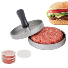 Load image into Gallery viewer, Household Food Grade Aluminum Alloy Kitchen Non-stick Coating Pressure Meat Patty Cake Hamburger Mold with 40 PCS Sided Silicone Papers, 1PC Black Handle