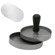 Load image into Gallery viewer, Household Food Grade Aluminum Alloy Kitchen Non-stick Coating Pressure Meat Patty Cake Hamburger Mold with 40 PCS Sided Silicone Papers, 1PC Black Handle