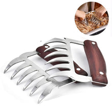 Load image into Gallery viewer, 2 PCS Bear Claw Shaped stainless steel Barbecue Fork Chicken Shredded Wooden Handle  Anti-skid Creative Kitchen Fork Claw Meat Claw Splitter with, Meat Claw Splitter(Redwood), Meat Claw Splitter(Wood color)