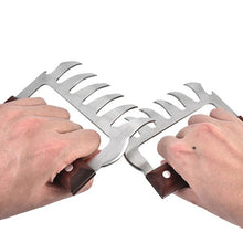 Load image into Gallery viewer, 2 PCS Bear Claw Shaped stainless steel Barbecue Fork Chicken Shredded Wooden Handle  Anti-skid Creative Kitchen Fork Claw Meat Claw Splitter with, Meat Claw Splitter(Redwood), Meat Claw Splitter(Wood color)