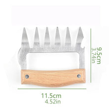Load image into Gallery viewer, 2 PCS Bear Claw Shaped stainless steel Barbecue Fork Chicken Shredded Wooden Handle  Anti-skid Creative Kitchen Fork Claw Meat Claw Splitter with, Meat Claw Splitter(Redwood), Meat Claw Splitter(Wood color)