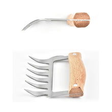 Load image into Gallery viewer, 2 PCS Bear Claw Shaped stainless steel Barbecue Fork Chicken Shredded Wooden Handle  Anti-skid Creative Kitchen Fork Claw Meat Claw Splitter with, Meat Claw Splitter(Redwood), Meat Claw Splitter(Wood color)