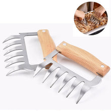 Load image into Gallery viewer, 2 PCS Bear Claw Shaped stainless steel Barbecue Fork Chicken Shredded Wooden Handle  Anti-skid Creative Kitchen Fork Claw Meat Claw Splitter with, Meat Claw Splitter(Redwood), Meat Claw Splitter(Wood color)