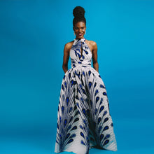 Load image into Gallery viewer, Ladies Feather Print Lace Slit Dress, S, M, L, XL