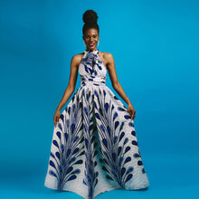 Load image into Gallery viewer, Ladies Feather Print Lace Slit Dress, S, M, L, XL