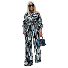 Load image into Gallery viewer, Large Size Striped Printing Oblique Long-sleeved Shoulder Loose Fashion Casual Suit, L, XL, XXL, XXXL, XXXXL
