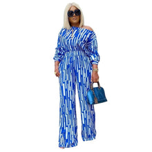 Load image into Gallery viewer, Large Size Striped Printing Oblique Long-sleeved Shoulder Loose Fashion Casual Suit, L, XL, XXL, XXXL, XXXXL