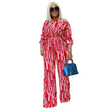 Load image into Gallery viewer, Large Size Striped Printing Oblique Long-sleeved Shoulder Loose Fashion Casual Suit, L, XL, XXL, XXXL, XXXXL