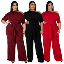 Load image into Gallery viewer, Solid Color Oblique Shoulder Strap Jumpsuit Wide-leg Pants, L, XL, XXL, XXXL, XXXXL