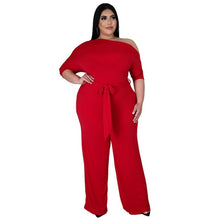 Load image into Gallery viewer, Solid Color Oblique Shoulder Strap Jumpsuit Wide-leg Pants, L, XL, XXL, XXXL, XXXXL