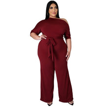 Load image into Gallery viewer, Solid Color Oblique Shoulder Strap Jumpsuit Wide-leg Pants, L, XL, XXL, XXXL, XXXXL