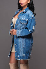 Load image into Gallery viewer, Women Plus Size Mid-length Ripped Denim Trench Coat