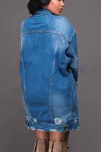 Load image into Gallery viewer, Women Plus Size Mid-length Ripped Denim Trench Coat