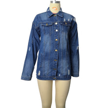 Load image into Gallery viewer, Women Plus Size Mid-length Ripped Denim Trench Coat