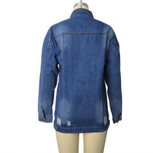 Load image into Gallery viewer, Women Plus Size Mid-length Ripped Denim Trench Coat