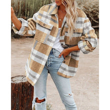Load image into Gallery viewer, Lapel Long Sleeve Flannel Check Shirt Loose Casual Cardigan Jacket for Ladies, S, M, L, XL, XXL