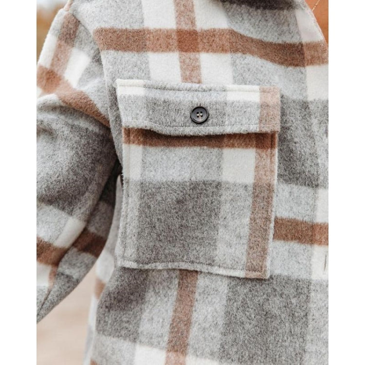 Lapel Long Sleeve Flannel Check Shirt Loose Casual Cardigan Jacket for Ladies, S, M, L, XL, XXL