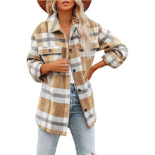 Load image into Gallery viewer, Lapel Long Sleeve Flannel Check Shirt Loose Casual Cardigan Jacket for Ladies, S, M, L, XL, XXL