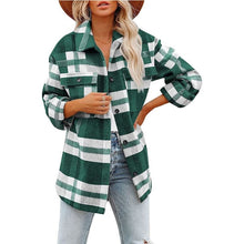 Load image into Gallery viewer, Lapel Long Sleeve Flannel Check Shirt Loose Casual Cardigan Jacket for Ladies, S, M, L, XL, XXL