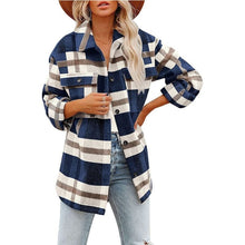 Load image into Gallery viewer, Lapel Long Sleeve Flannel Check Shirt Loose Casual Cardigan Jacket for Ladies, S, M, L, XL, XXL
