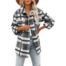 Load image into Gallery viewer, Lapel Long Sleeve Flannel Check Shirt Loose Casual Cardigan Jacket for Ladies, S, M, L, XL, XXL