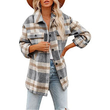 Load image into Gallery viewer, Lapel Long Sleeve Flannel Check Shirt Loose Casual Cardigan Jacket for Ladies, S, M, L, XL, XXL
